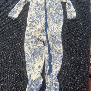RuffleButts Blue Floral Footie Sleeper 6-12M Ruffle Zip Pajamas
